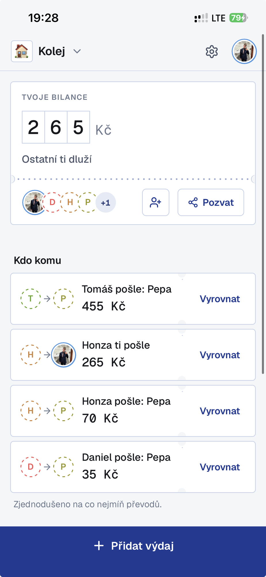 Splitee: rozhraní aplikace (2/3)